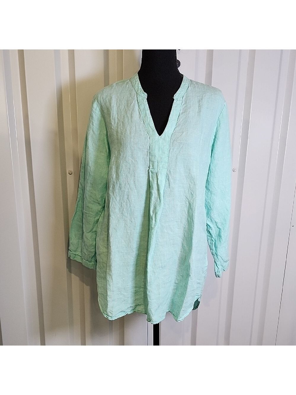 L.L. Bean Women's Linen Tunic Aqua Long Sleeve Size Large